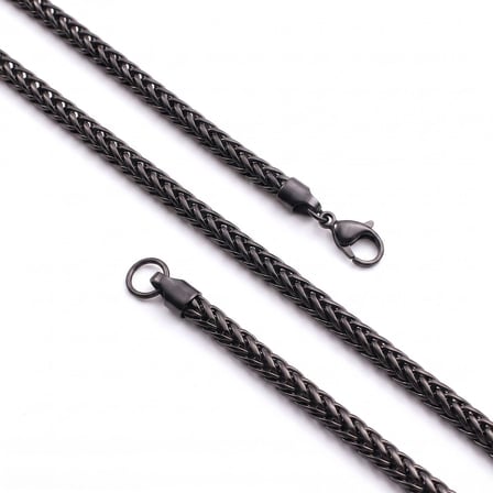 💎 Premium Parlak ve Şık Oval Burgu Erkek Çelik Zincir Kolye 4 mm 55 cm 3183ECK012 - Siyah Renk