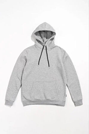 Erkek Uzun Kol Kapşonlu Basic Sweatshirt Hoodie - Gri