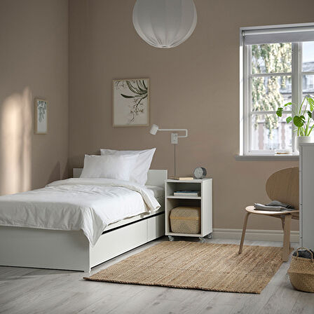 Tek kişilik karyola, beyaz, 90x200 cm, 2 çekmeceli