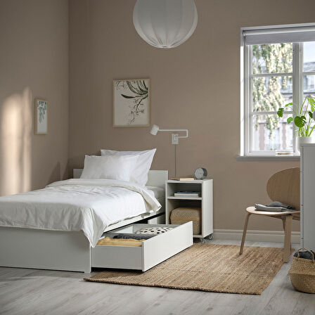 Tek kişilik karyola, beyaz, 90x200 cm, 2 çekmeceli