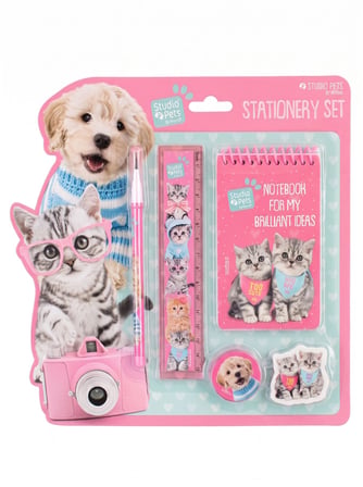 BakGelAl Studio Pets 5 Parça Kırtasiye Seti Kedi Köpek Desenli Defter Kalem Cetvel Silgi Okul Seti