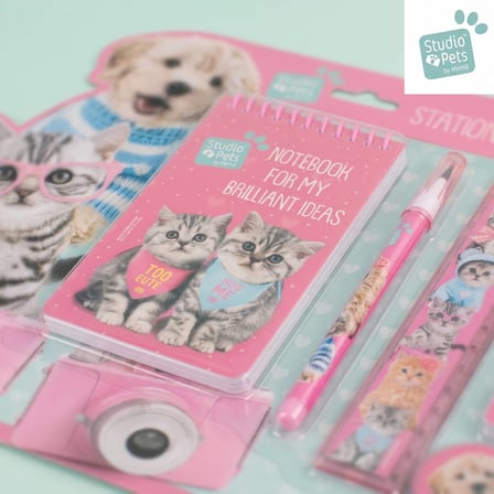 BakGelAl Studio Pets 5 Parça Kırtasiye Seti Kedi Köpek Desenli Defter Kalem Cetvel Silgi Okul Seti