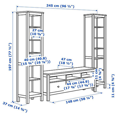 Tv ünitesi, beyaz vernik, 245x197 cm
