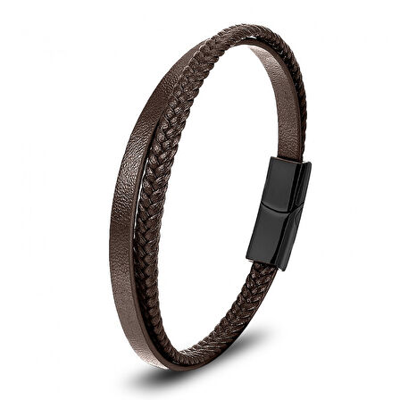  FM Kahverengi Deri Ve Saç Örgü İkili Çoklu Çelik Bileklik 31833B12D2 