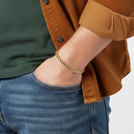 💎 Premium Arnavut Çelik Zincir Bileklik 6mm Yuvarlak 3183CZB2D6 - 20 cm - Altın Renk
