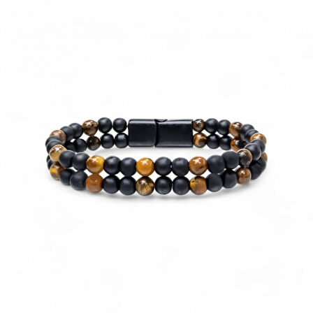  FM Çift Oniks Ve Kaplangözü Çelik Bileklik 31832B20D4 