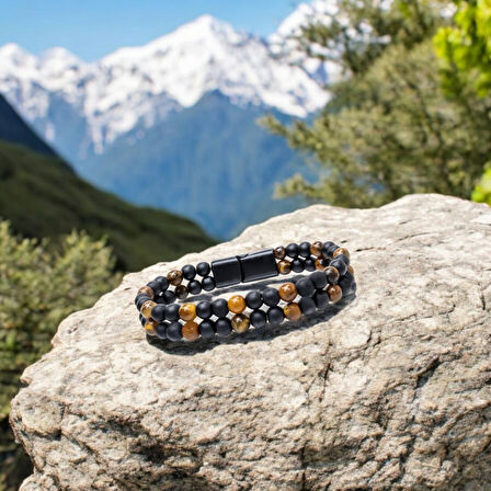  FM Çift Oniks Ve Kaplangözü Çelik Bileklik 31832B20D4 