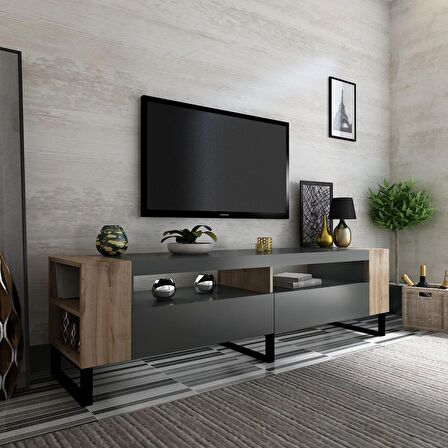 MOBİLYA GEZEGENİ BELGRAD TV ÜNİTESİ Antrasit-ÇIRAĞAN 42 CM DERİNLİK / 150 CM GENİŞLİK DEMİR AYAKLI