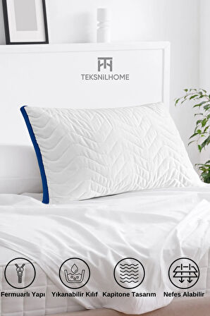 Fermuarlı Klimalı Yastık 900 Gram Kapitoneli Boncuk Silikon Yastık Mavi 50x70 cm