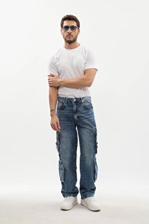 Erkek Kargo Cepli Jean Pantolon