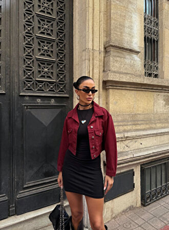 Çift Cep Denim Crop Ceket