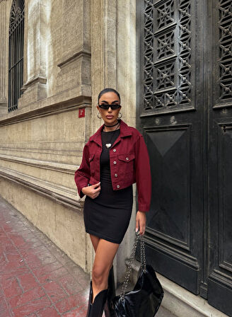 Çift Cep Denim Crop Ceket