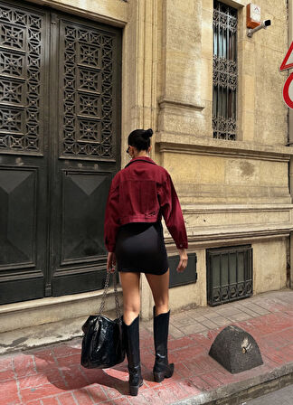 Çift Cep Denim Crop Ceket
