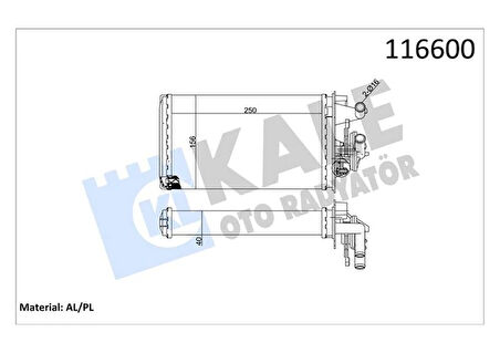 KALORİFER RADYATÖRÜ FIAT TEMPRA 1995-2001 TİPO 1995-2001 ALFA ROMEO 145 1995-2001 146 1994-2001 155 1992-1997 250X158X42 MUSLUKLU 7754065 7582699 7754068