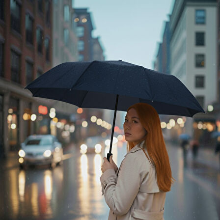 Josephine Mavi Şemsiye Otomatik Açılır & Kapanır Mekanizmalı 58x95 cm-Modern, Şık, Dayanıklı