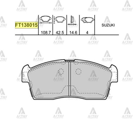 FREN BALATA ALTO 2002-2012 / CARRY 1998-2001 / SIRION 2006 / YRV ÖN YÜKSEKLİK 42,5MM 04491 97217