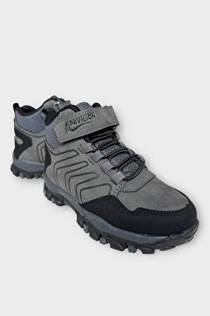 Çocuk Cırtlı Bağcık Detaylı Su ve Soğuk Geçirmez Bot FÜME - SİYAH