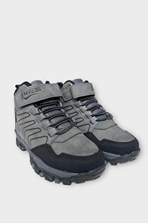 Çocuk Cırtlı Bağcık Detaylı Su ve Soğuk Geçirmez Bot FÜME - SİYAH