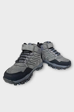 Çocuk Cırtlı Bağcık Detaylı Su ve Soğuk Geçirmez Bot FÜME - SİYAH