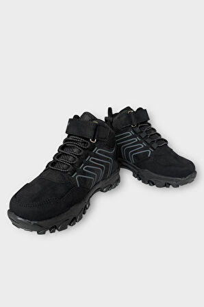 Çocuk Cırtlı Bağcık Detaylı Su ve Soğuk Geçirmez Bot SİYAH - FÜME