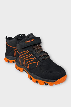 Çocuk Cırtlı Bağcık Detaylı Su ve Soğuk Geçirmez Bot SİYAH - TURUNCU