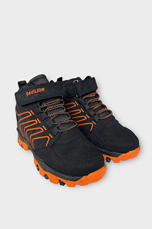 Çocuk Cırtlı Bağcık Detaylı Su ve Soğuk Geçirmez Bot SİYAH - TURUNCU