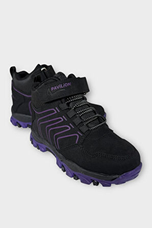 Çocuk Cırtlı Bağcık Detaylı Su ve Soğuk Geçirmez Bot SİYAH - MOR