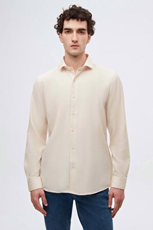 Ds Damat Slim Fit Bej İtalyan Yaka Armürlü Gömlek 2HF02ORT3185 2HF02ORT3185