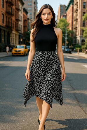 KADIN Asimetrik Kesim Siyah Beyaz Çok Şık Etek (ORTA KALINLIK)