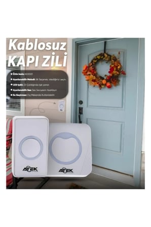 1 Adet Beyaz Kablosuz Su Geçirmez Kapı Zili – LED Işıklı, 36 Melodi, Ses Ayarlı, Dış Ve İç Kullanım, Wireless Doorbell
