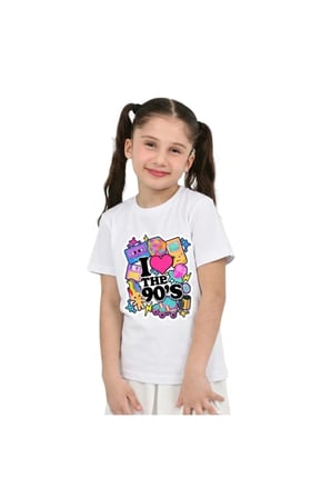 Unisex 90'Lar Temalı Baskılı Pamuklu Basic T-Shirt — BEYAZ