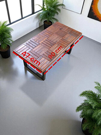 Ahşap Orta Sehpa Vernikli Metal Ayak 90 X 47 Cm