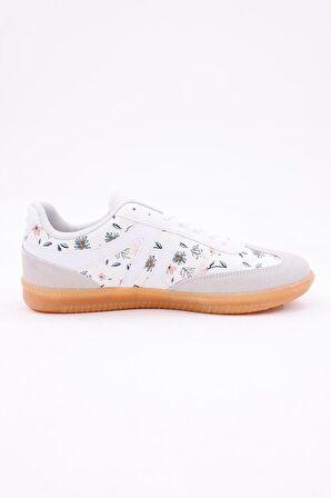 Dijital Baskı Kadın Bej-Çiçek Sneaker Ayakkabı