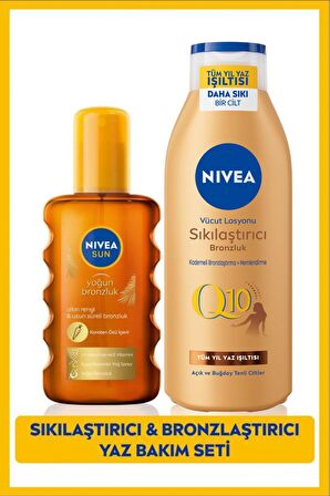 Nivea Sun Karoten Bronzlaştırıcı Güneş Spreyi 200ml Ve Q10 Sıkılaştırıcı Bronzluk Vücut Losyonu 200ml