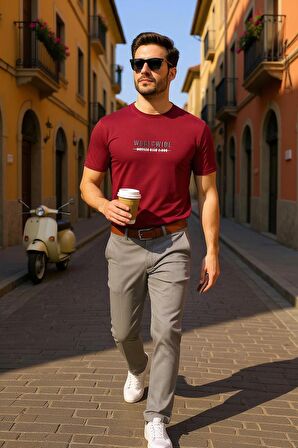 Erkek  Slim Fit Enjeksiyon Baskılı Pamuklu T-Shirt