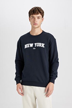 Relax Fit Bisiklet Yaka Baskılı Kalın Kumaş Sweatshirt