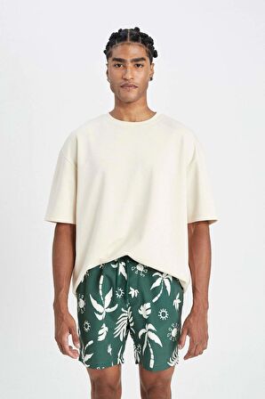 DeFacto Regular Fit Desenli File Astarlı Kısa Boy Deniz Şortu D4517AX24HSGN245