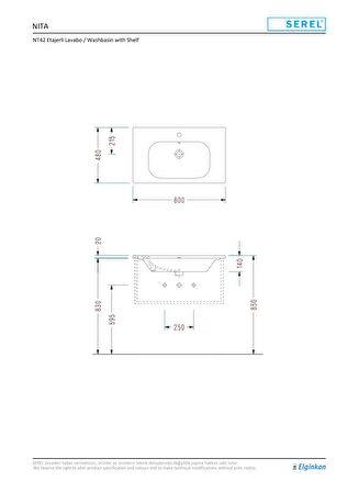 Serel Nita 48x80 Cm Tezgah Etajerli Mobilya Dolap Uyumlu Lavabo NT42TDS110H