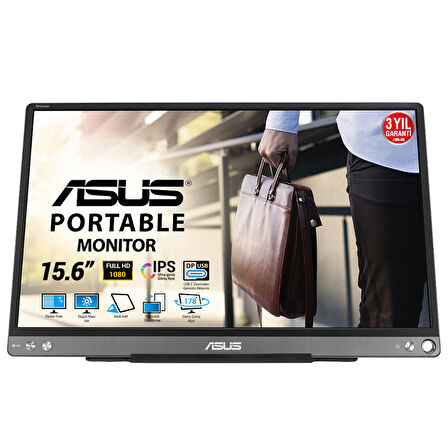 ASUS ZENSCREEN MB16ACE 15.6 IPS 1920x1080 5MS USB-C 3YIL MAT EKRAN , USB-C to A ADAPTOR, DUSUK MAVI ISIK TASINABILIR USB MONITOR