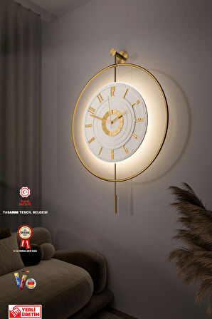 Yeni (Gold 3'lü Set) 12-24h-XXL Timelles(60X80CM)-( Saat Ve Çiçeklik )-Metal (Mobilya)Duvar Saati