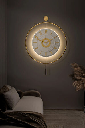 Yeni (Gold 3'lü Set) 12-24h-XXL Timelles(60X80CM)-( Saat Ve Çiçeklik )-Metal (Mobilya)Duvar Saati