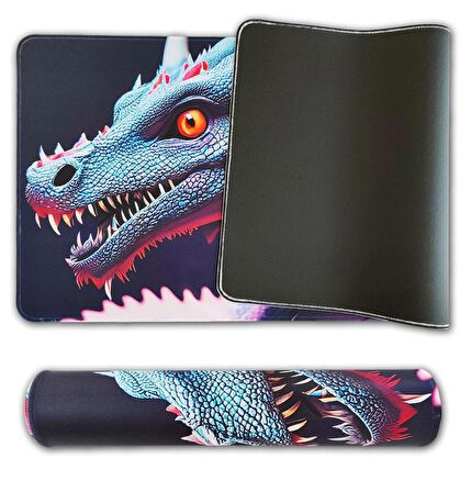 90x40cm Büyük Boy Kaymaz Kauçuk Taban Dikişli Kenar Gaming Oyuncu Mousepad XL Ejder