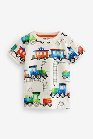 Next Baby % 100 Pamuklu Turuncu Tren Desenli 3’lü Thsirt Set