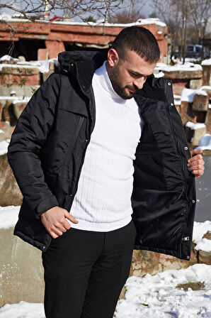 Spor Erkek Polarlı Kürklü Su Ve Rüzgar Geçirmez Kapüşonlu Mont Parka