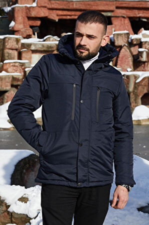 Spor Erkek Polarlı Kürklü Su Ve Rüzgar Geçirmez Kapüşonlu Mont Parka