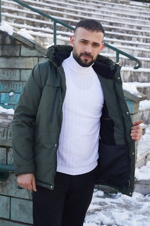 Spor Erkek Polarlı Kürklü Su Ve Rüzgar Geçirmez Kapüşonlu Mont Parka