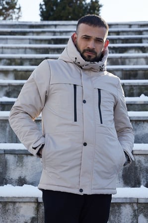 Spor Erkek Polarlı Kürklü Su Ve Rüzgar Geçirmez Kapüşonlu Mont Parka