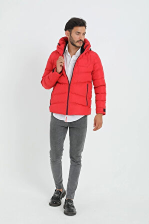 Spor Erkek Kapüşonlu Polarlı Kürklü Su Geçirmez Rüzgara Dayanıklı Şişme Mont Parka