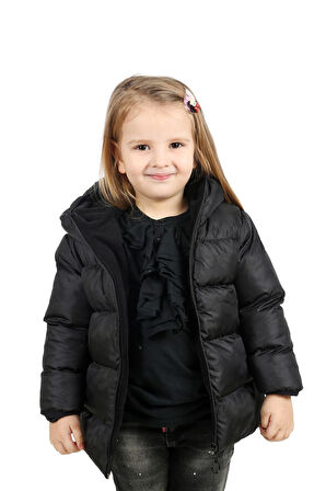 Spor Kız ÇocukPolarlı Kürklü Kapüşonlu Su Geçirmez Rüzgara Dayanıklı Şişme Mont