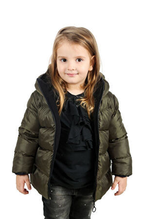 Spor Kız ÇocukPolarlı Kürklü Kapüşonlu Su Geçirmez Rüzgara Dayanıklı Şişme Mont